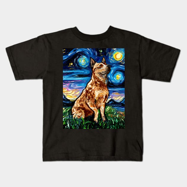 Red Heeler Night Kids T-Shirt by sagittariusgallery